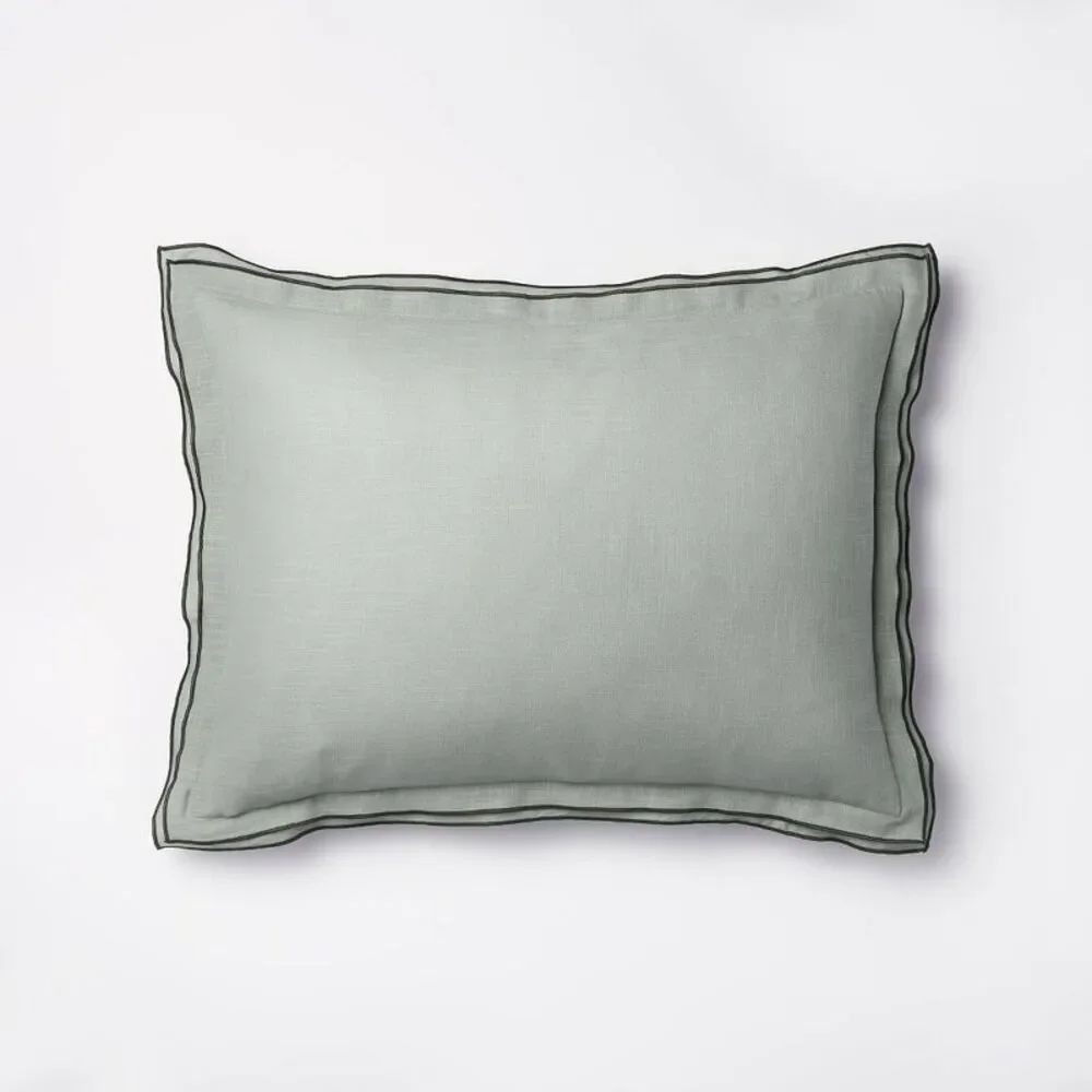 California King Cotton Merrow Stitch Comforter Set - Light Teal/Dark Gray